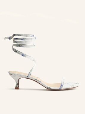 Reformation White Floral Wrap-Ankle Kitten Heel Sandal
